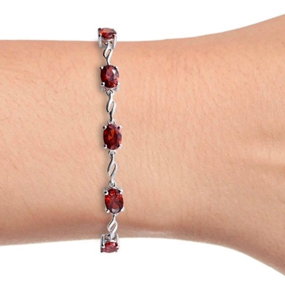 STERLING BRACELET RED CZ GARNET STAINLESS BOLO - Picture 1 of 6